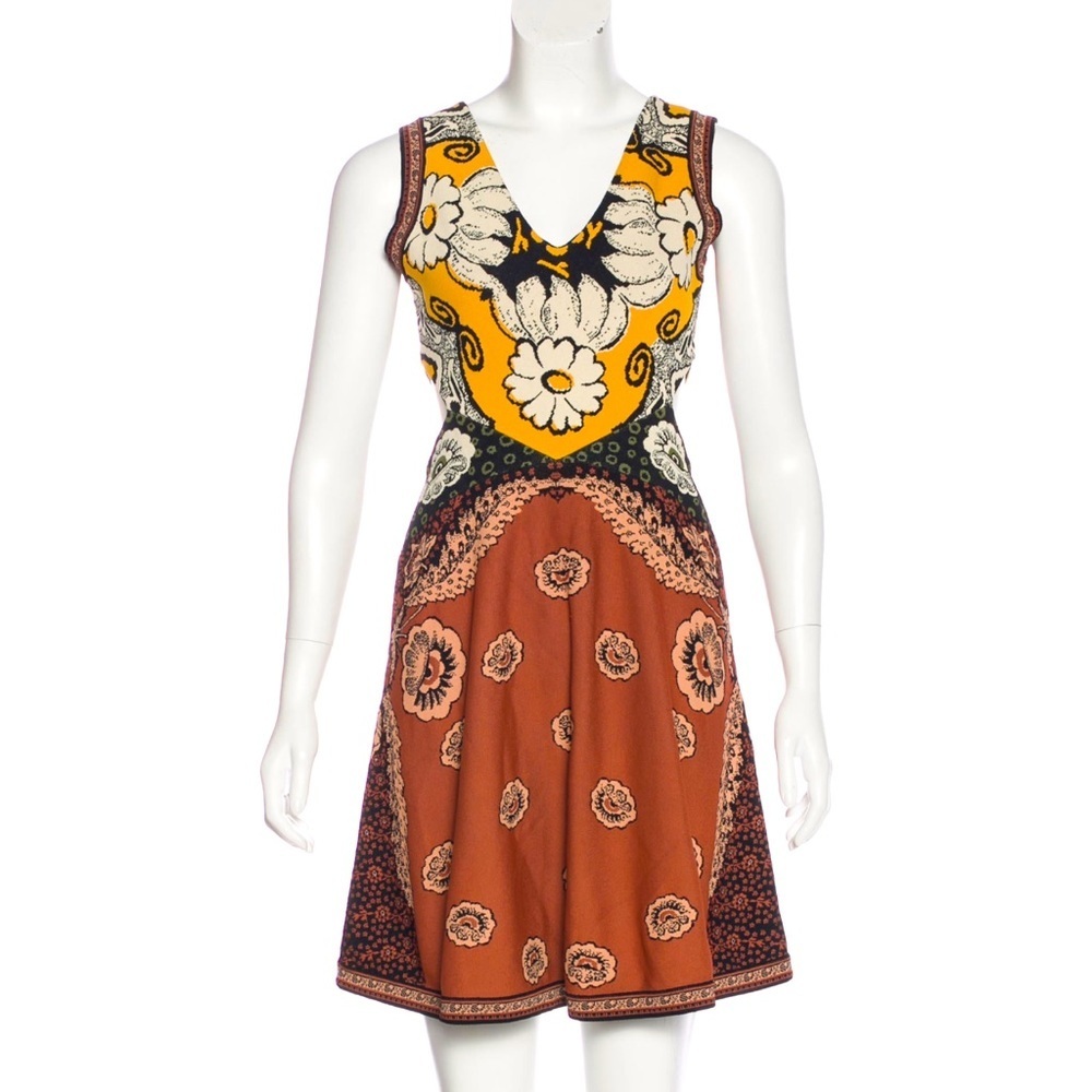 Authentic Valentino caramel brown and yellow Intarsia Dress size M